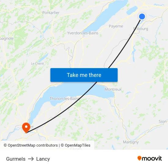 Gurmels to Lancy map