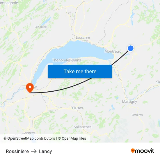 Rossinière to Lancy map
