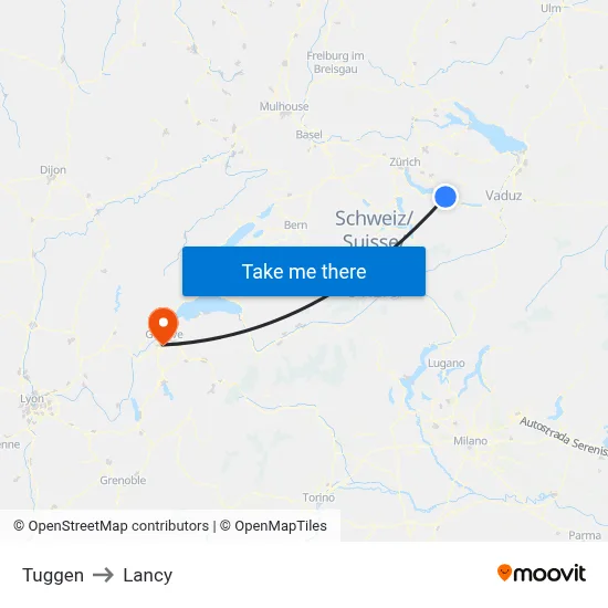 Tuggen to Lancy map