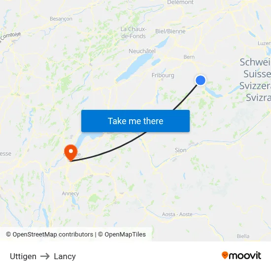 Uttigen to Lancy map