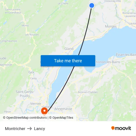 Montricher to Lancy map