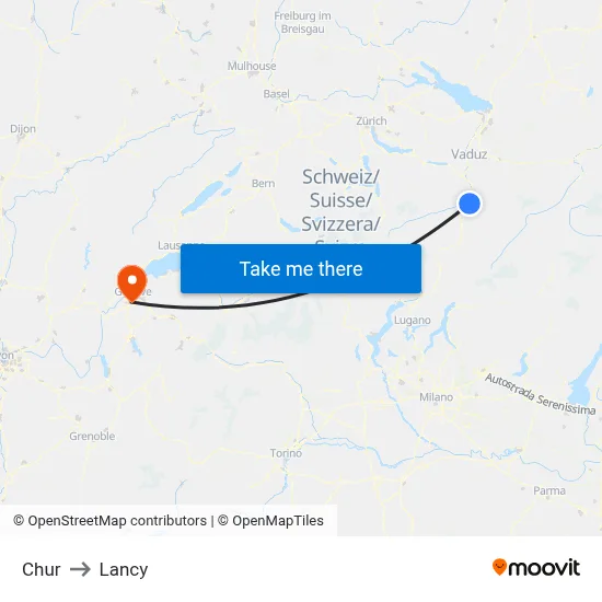 Chur to Lancy map