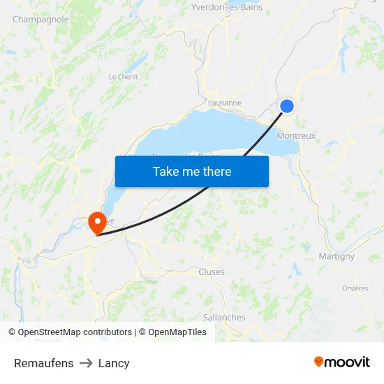 Remaufens to Lancy map