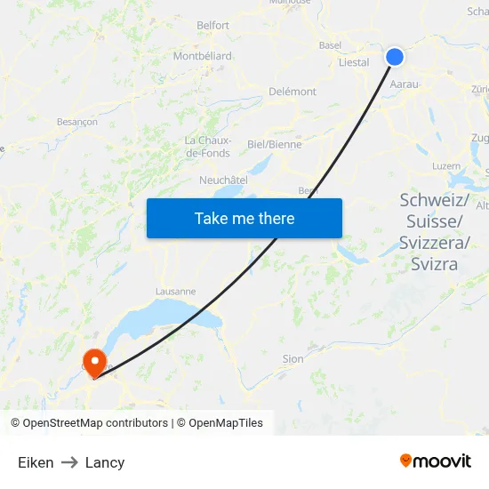 Eiken to Lancy map