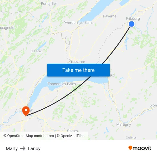 Marly to Lancy map