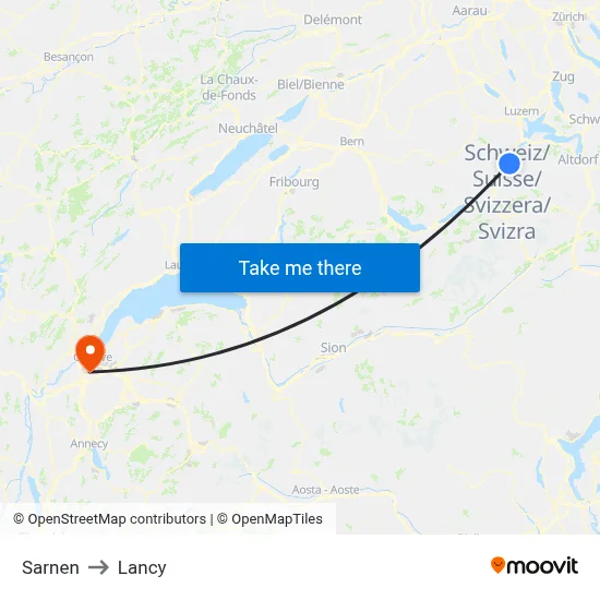 Sarnen to Lancy map
