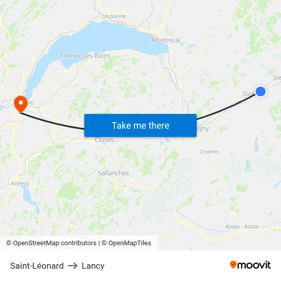 Saint-Léonard to Lancy map
