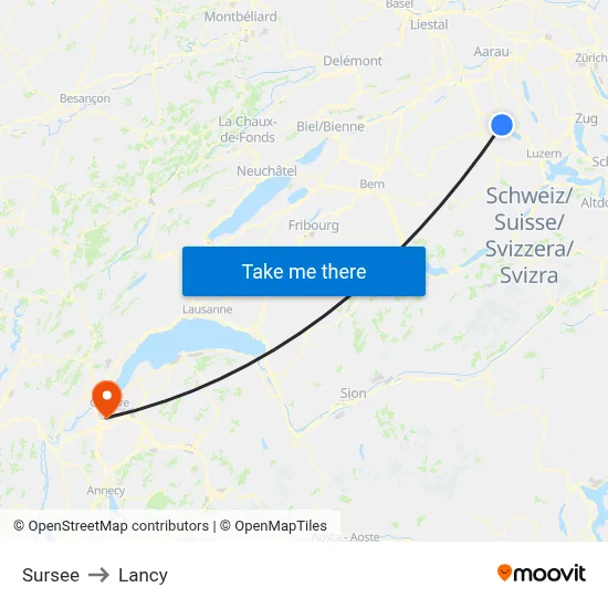 Sursee to Lancy map