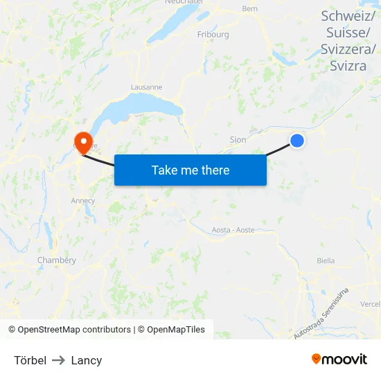 Törbel to Lancy map