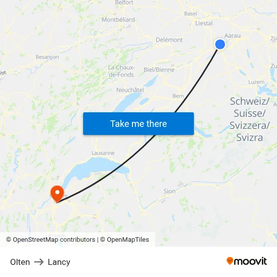 Olten to Lancy map