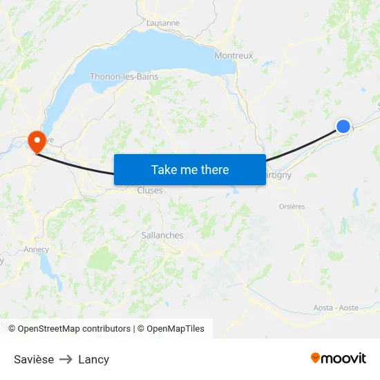 Savièse to Lancy map