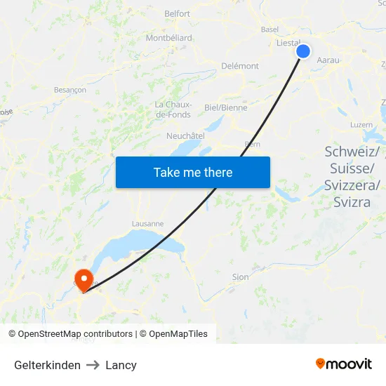 Gelterkinden to Lancy map