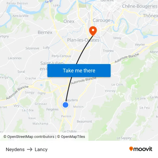 Neydens to Lancy map