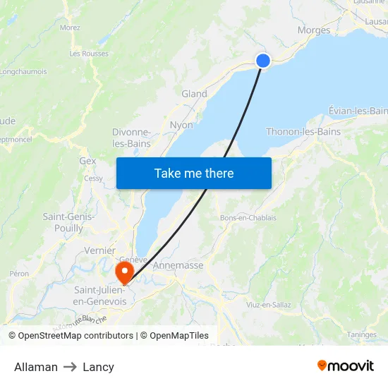 Allaman to Lancy map