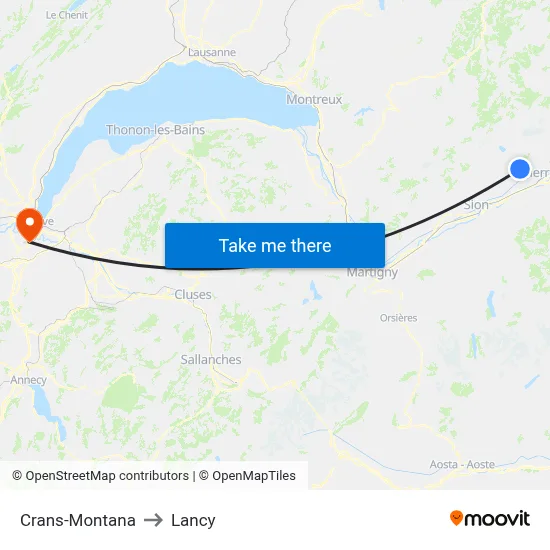 Crans-Montana to Lancy map