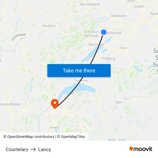 Courtelary to Lancy map