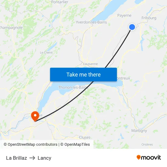 La Brillaz to Lancy map