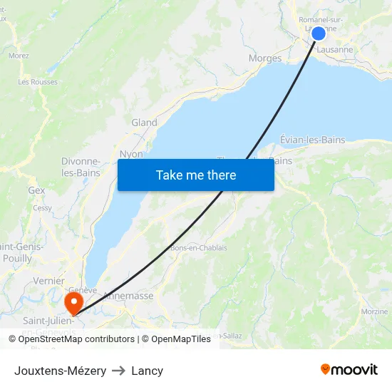 Jouxtens-Mézery to Lancy map
