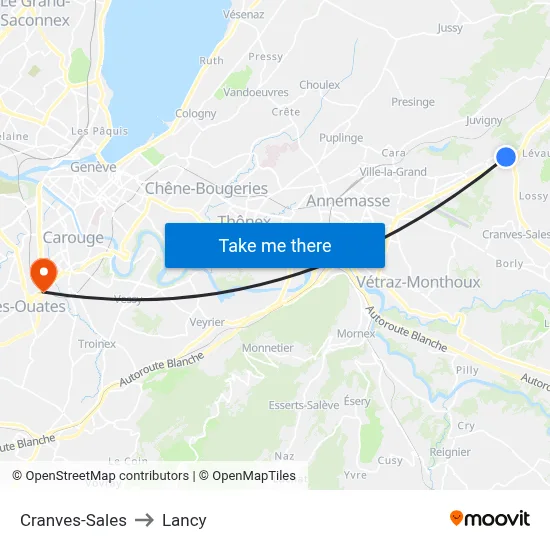 Cranves-Sales to Lancy map