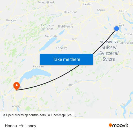 Honau to Lancy map