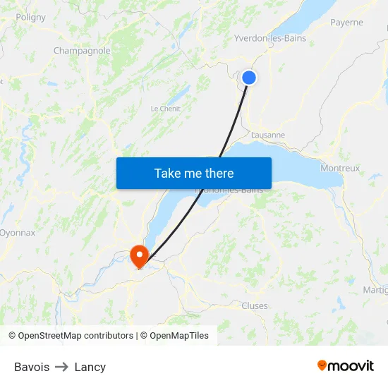 Bavois to Lancy map