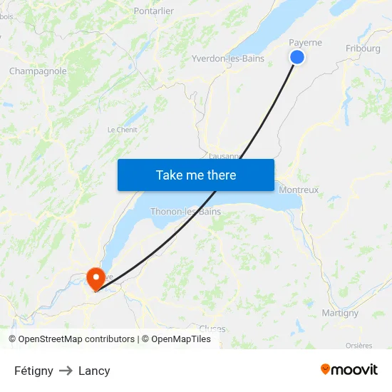 Fétigny to Lancy map