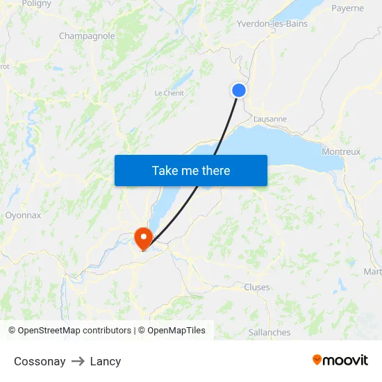 Cossonay to Lancy map