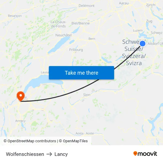 Wolfenschiessen to Lancy map