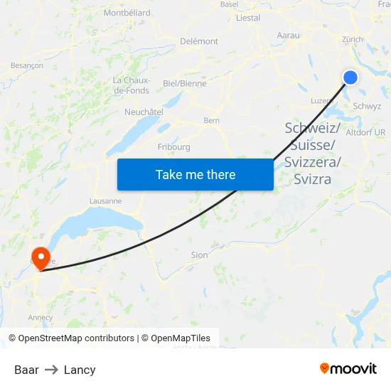 Baar to Lancy map