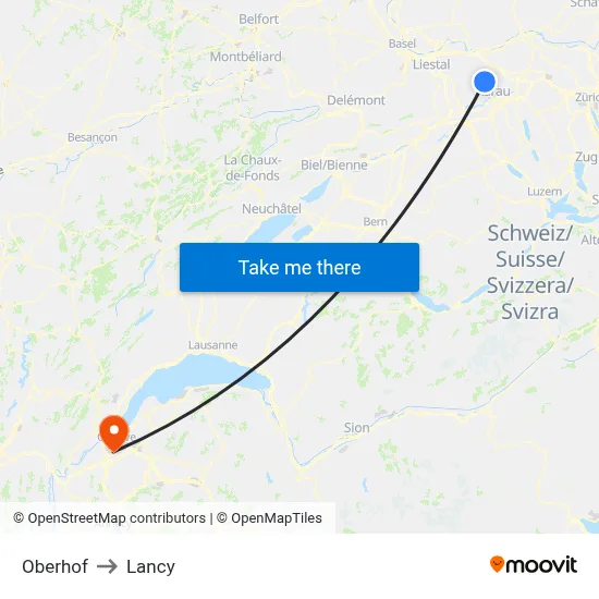 Oberhof to Lancy map