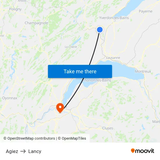 Agiez to Lancy map