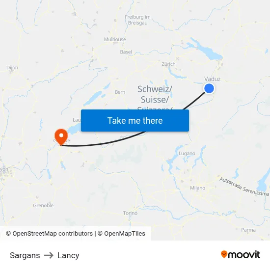 Sargans to Lancy map