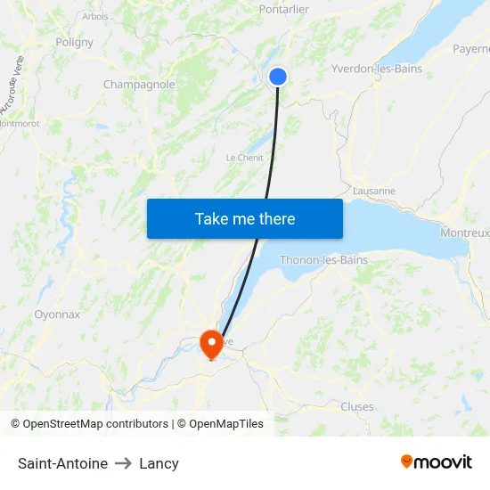Saint-Antoine to Lancy map
