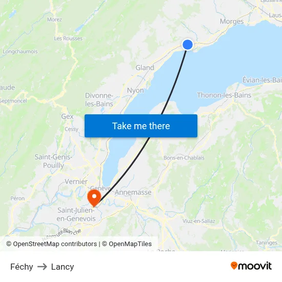 Féchy to Lancy map
