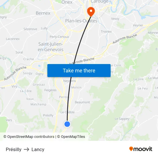 Présilly to Lancy map
