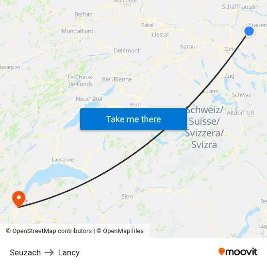 Seuzach to Lancy map