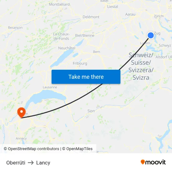 Oberrüti to Lancy map