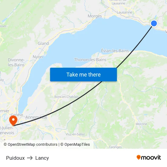 Puidoux to Lancy map