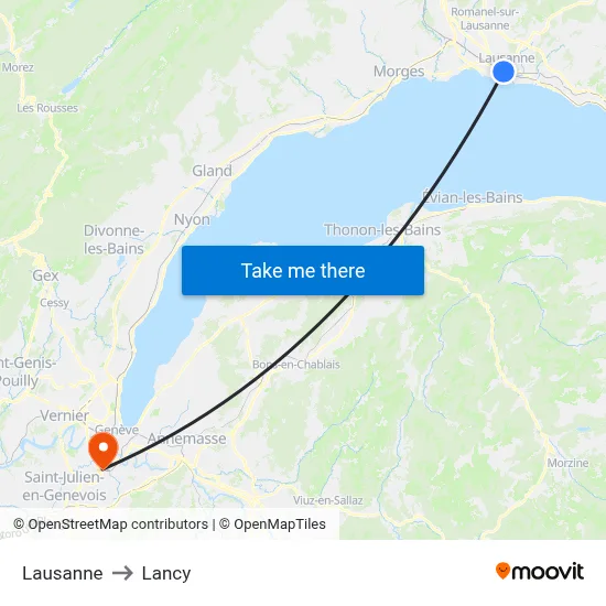 Lausanne to Lancy map