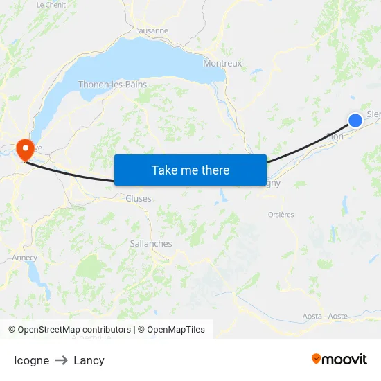 Icogne to Lancy map