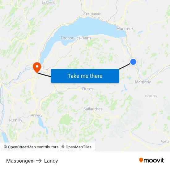 Massongex to Lancy map