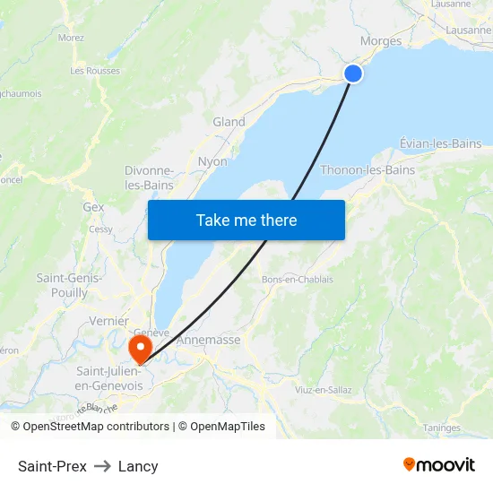 Saint-Prex to Lancy map