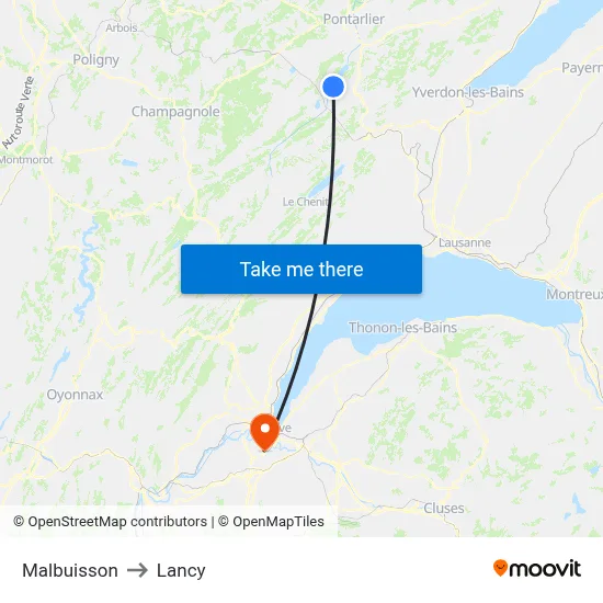 Malbuisson to Lancy map