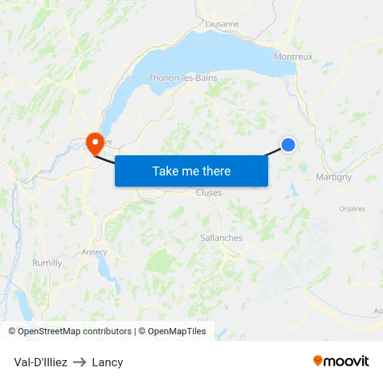 Val-D'Illiez to Lancy map