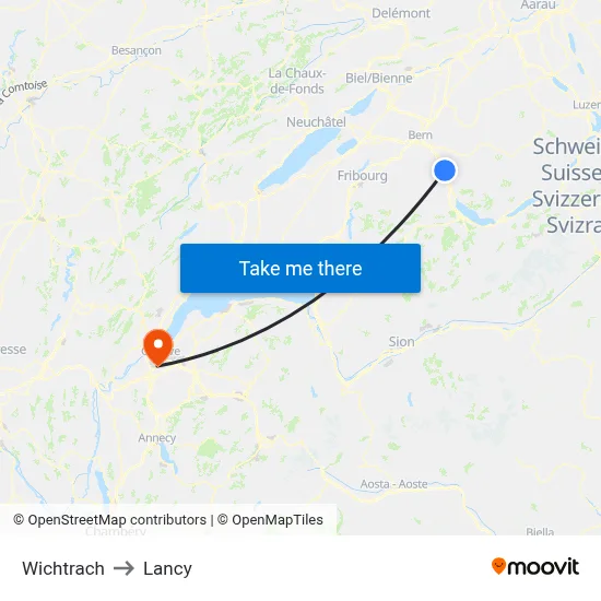Wichtrach to Lancy map