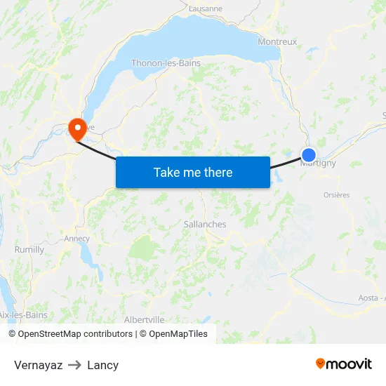 Vernayaz to Lancy map