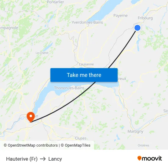 Hauterive (Fr) to Lancy map