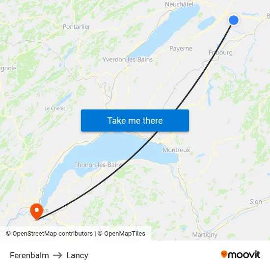 Ferenbalm to Lancy map