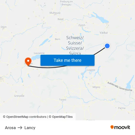 Arosa to Lancy map