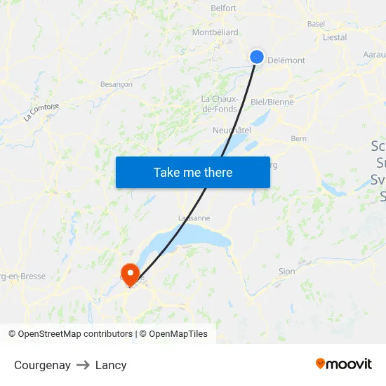 Courgenay to Lancy map